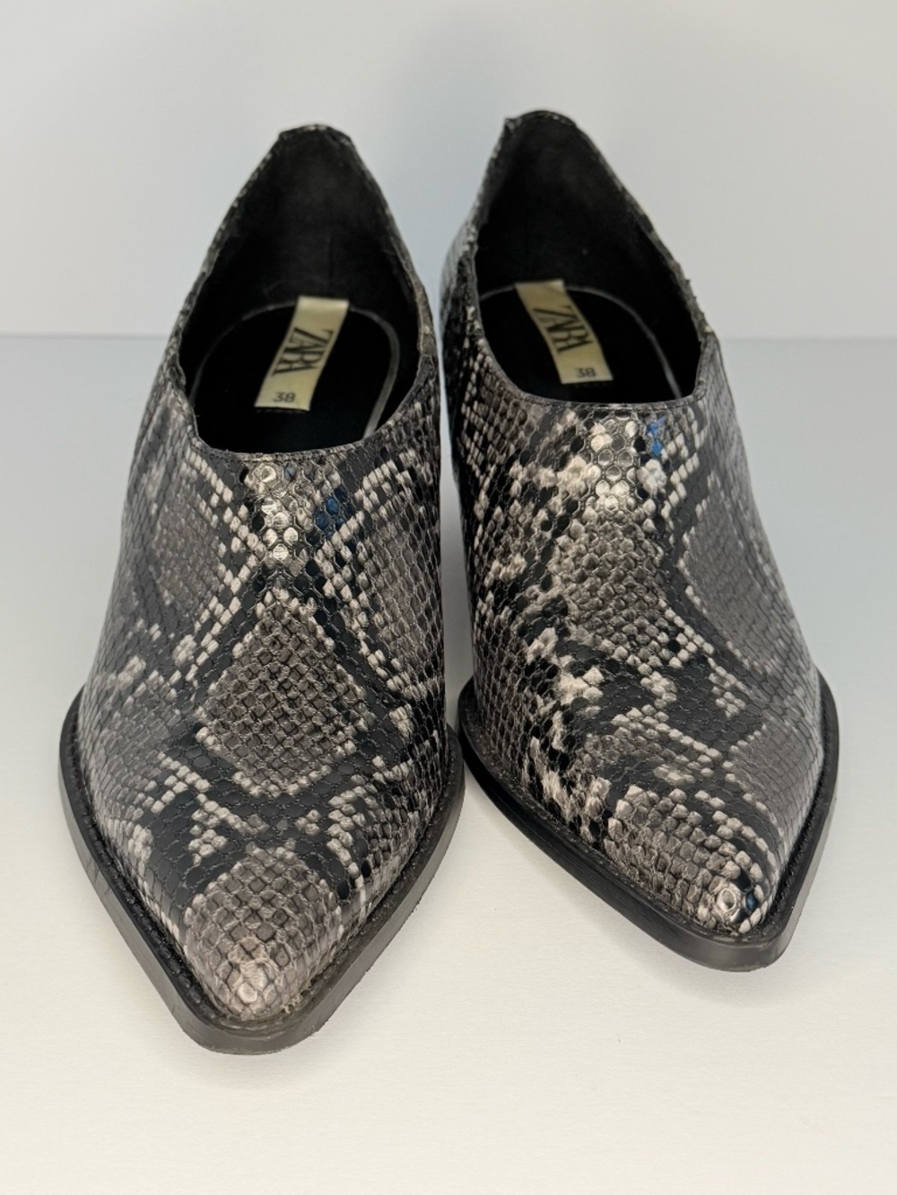 Zara Snake Print Western Cowboy Ankle Boots - Black Grey Silver Sz EU38 US7.5